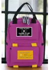 Etiket Desenli Pembe Okul Sırt Çantası