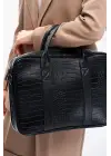 Macbook Fonksiyonel Organizer 13-14 İnç Kroko Siyah Notebook Laptop Evrak Çantası