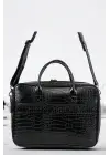 Macbook Fonksiyonel Organizer 13-14 İnç Kroko Siyah Notebook Laptop Evrak Çantası