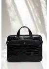 Omuz Askılı 13-14 İnç Kroko Siyah Notebook Laptop Evrak Çantası