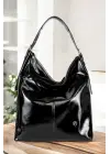 Suni Deri Lüx Kadın Rugan Siyah Omuz Çantası