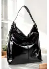 Suni Deri Lüx Kadın Rugan Siyah Omuz Çantası