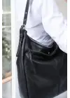 Suni Deri Lüx Kadın Siyah Omuz Çantası