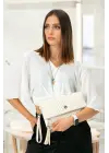 Uzun Askılı Kadın Ekru Clutch Portföy Çantası