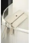 Uzun Askılı Kadın Ekru Clutch Portföy Çantası