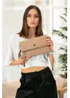 Uzun Askılı Kadın Vizon Clutch Portföy Çantası