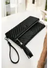 Uzun Askılı Kadın Siyah Clutch Portföy Çantası