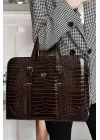 Unisex Lüx 14-15.6 inç Kroko Kahverengi Ofis Evrak Laptop Çantası