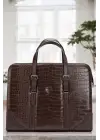 Unisex Lüx 14-15.6 inç Kroko Kahverengi Ofis Evrak Laptop Çantası