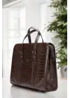 Unisex Lüx 14-15.6 inç Kroko Kahverengi Ofis Evrak Laptop Çantası