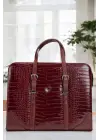 Unisex Lüx 14-15.6 inç Bordo Kroko Ofis Evrak Laptop Çantası