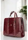 Unisex Lüx 14-15.6 inç Bordo Kroko Ofis Evrak Laptop Çantası