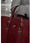 Unisex Lüx 14-15.6 inç Bordo Kroko Ofis Evrak Laptop Çantası