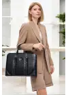 Unisex Lüx 14-15.6 İnç Siyah Kroko Ofis Evrak Laptop Çantası