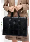 Unisex Lüx 14-15.6 İnç Siyah Kroko Ofis Evrak Laptop Çantası