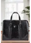 Unisex Lüx 14-15.6 İnç Siyah Kroko Ofis Evrak Laptop Çantası