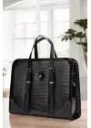 Unisex Lüx 14-15.6 İnç Siyah Kroko Ofis Evrak Laptop Çantası