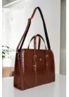 Unisex Lüx 14-15.6 Kroko Taba Ofis Evrak Laptop Çantası