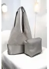 Hakiki Süet Salaş Kadın Gri Omuz Çantası