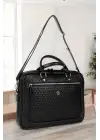 Hasır Desenli 14-15.6 inç Unisex Ofis Siyah Evrak Laptop Çantası