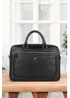 Hasır Desenli 14-15.6 inç Unisex Ofis Siyah Evrak Laptop Çantası