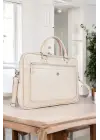 Hasır Desenli 14-15.6 inç Unisex Ofis Bej Evrak Laptop Çantası