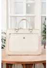 Hasır Desenli 14-15.6 inç Unisex Ofis Bej Evrak Laptop Çantası