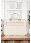 Hasır Desenli 14-15.6 inç Unisex Ofis Bej Evrak Laptop Çantası