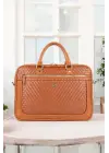 Hasır Desenli 14-15.6 inç Unisex Ofis Taba Evrak Laptop Çantası