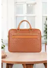 Hasır Desenli 14-15.6 inç Unisex Ofis Taba Evrak Laptop Çantası