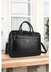 Hasır Desenli 14-15.6 inç Unisex Ofis Kroko Siyah Evrak Laptop Çantası