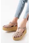 Bej Ortopedik Hakiki Deri Dolgu Kadın Sandalet