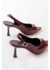 717 Bordo Rugan Sivri Burunlu Topuklu Kadın Sandalet