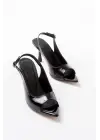 717 Siyah Rugan Sivri Burunlu Topuklu Kadın Sandalet