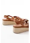 730-138 Taba Örgü Hakiki Deri Ortopedik Taban Kadın Sandalet
