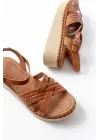730-138 Taba Örgü Hakiki Deri Ortopedik Taban Kadın Sandalet