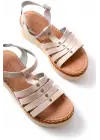 730-142 Bej Hakiki Deri Ortopedik Taban Kadın Sandalet