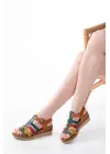 731-204 Multi  Hakiki Deri Dolgu Topuklu Günlük Kadın Sandalet