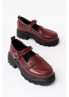 Bordo Rugan Kadın Günlük Yüksek Tabanlı Loafer Ayakkabı