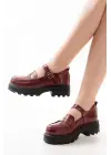 Bordo Rugan Kadın Günlük Yüksek Tabanlı Loafer Ayakkabı