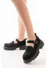 Siyah Süet Kadın Günlük Yüksek Tabanlı Loafer Ayakkabı