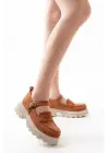 Taba Süet Kadın Günlük Yüksek Tabanlı Loafer Ayakkabı