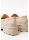 Bej Süet Günlük Yüksek Tabanlı Loafer Ayakkabı