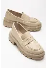 746-759 Bej Yanki Yüksek Tabanlı Loafer Ayakkabı
