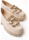 Bej Tokalı Günlük Yüksek Tabanlı Loafer Ayakkabı