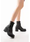 Streç Siyah Fermuarlı Günlük Kadın Bot