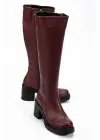 767-3013 Bordo Fermuarlı Günlük Kadın Çizme