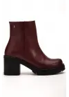 767-3020 Bordo Fermuarlı Kalın Topuklu Günlük Kadın Bot
