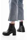Siyah Fermuarlı Kalın Topuklu Günlük Kadın Bot
