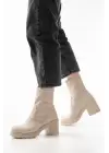 Bej Günlük Kalın Topuklu Kadın Bot